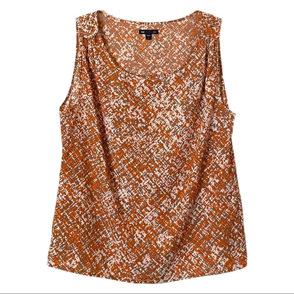 πΊ GAP Orange Abstract Hatch Print Pleated Lightweight Sleeveless Blouse Size L